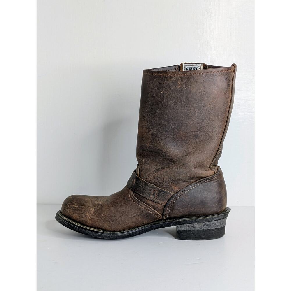 Frye Engineer 12R Boots 8 Brown Leather Tall Moto Buckle Vintage Patina USA - Picture 10 of 16